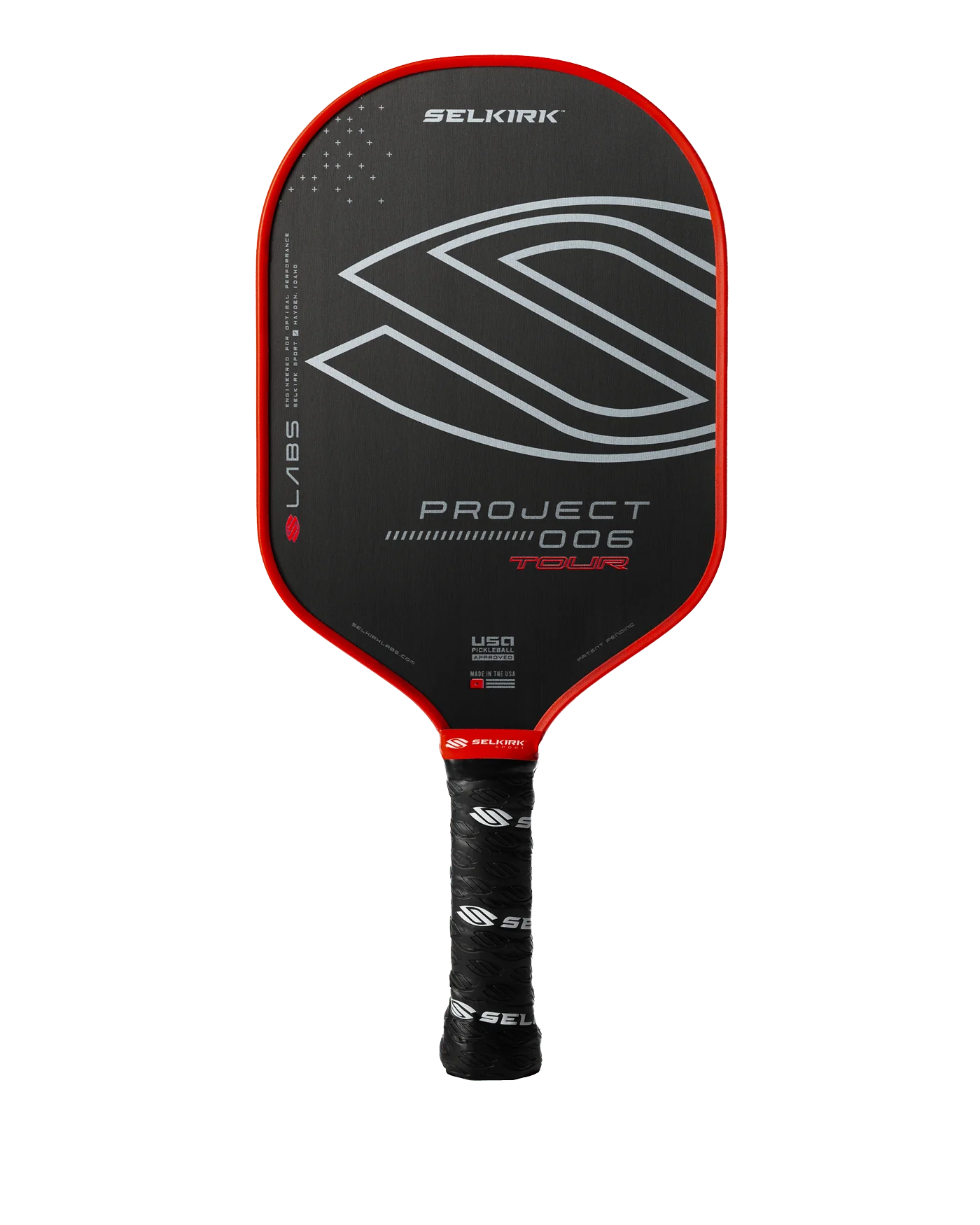 Selkirk LABS Project 006 pickleball paddle with black and red design