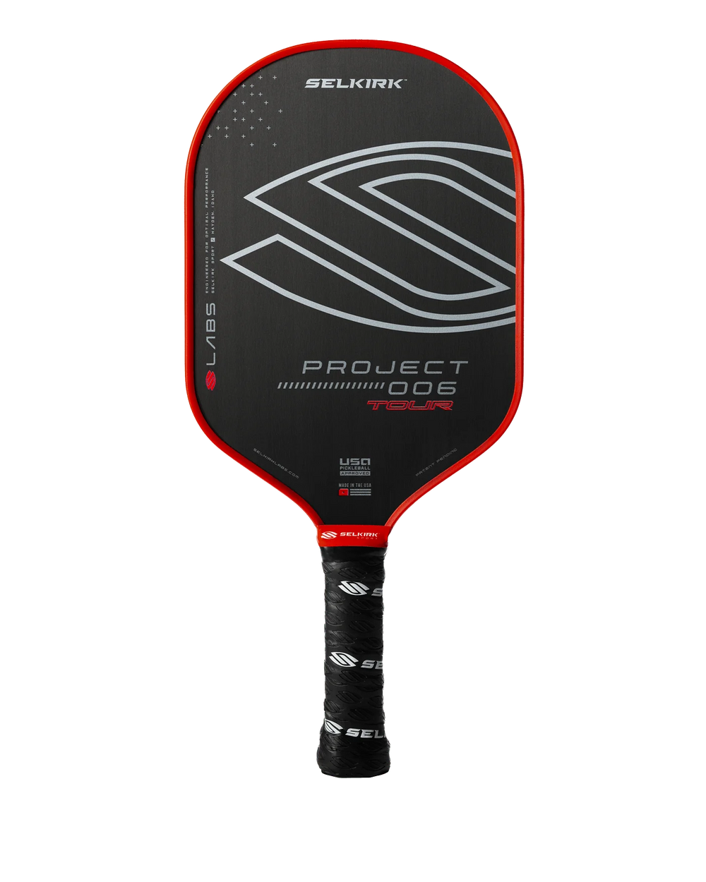 Selkirk LABS Project 006 pickleball paddle with black and red design