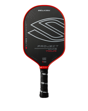 Selkirk LABS Project 006 pickleball paddle with black and red design
