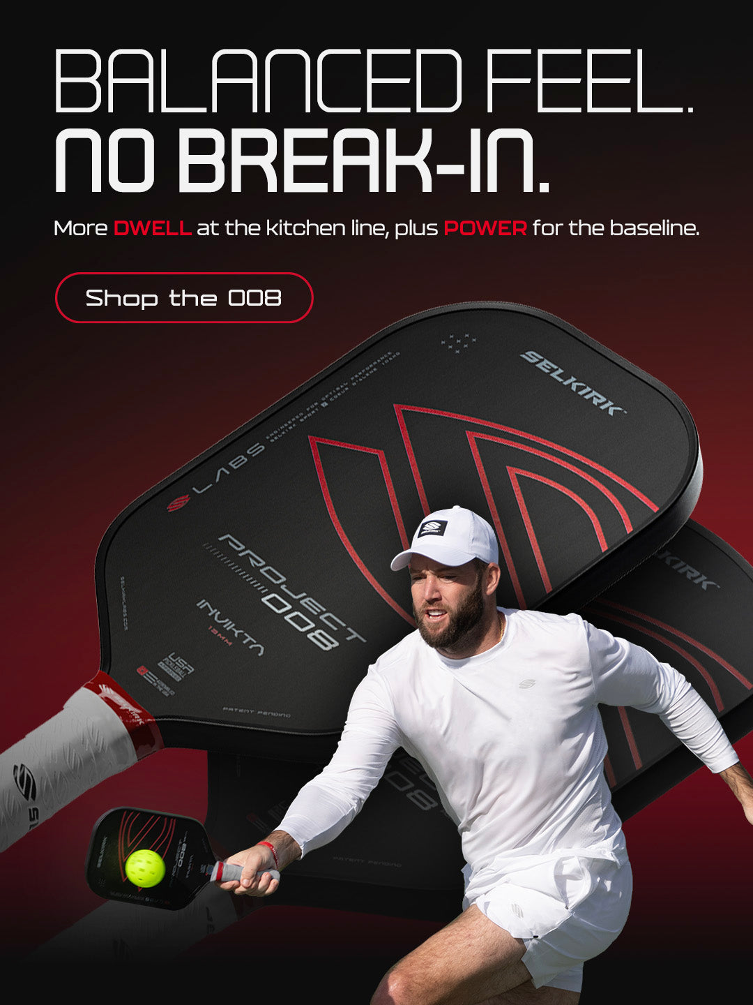 Selkirk LABS 008 pickleball paddle homepage banner.