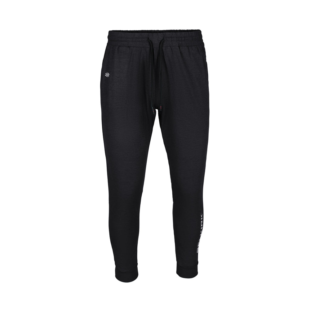 Selkirk Men's Maxima Meta Pants in black, featuring a printed logo and elastic waistband, size small
