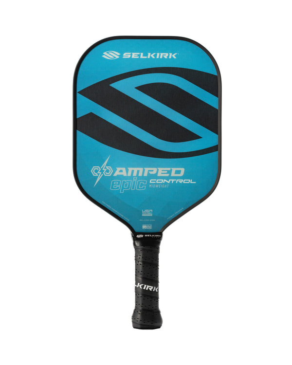 Selkirk AMPED Control pickleball paddle in blue with a unique design