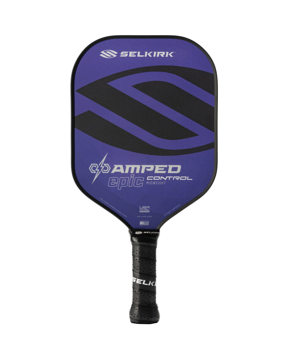 Selkirk AMPED Control pickleball paddle in blue with a unique design