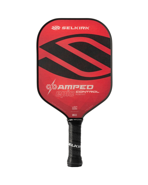 Red Selkirk AMPED Control pickleball paddle with a black and red design