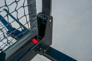 Close-up of the hinge mechanism of the Selkirk Semi-Permanent Pro Pickleball Net