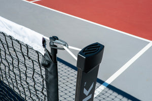 Close-up of the Selkirk Semi-Permanent Pro Pickleball Net's attachment point and frame.