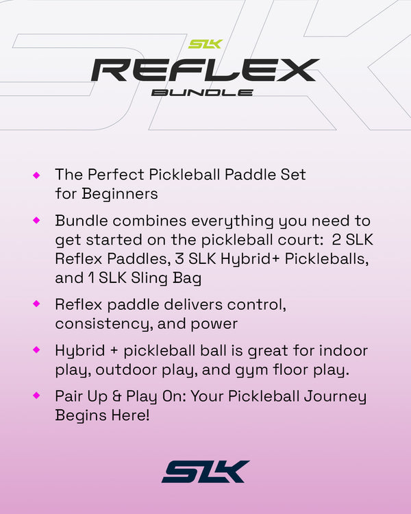 SLK Reflex Pickleball Bundle with 2 paddles, 3 balls, and a sling bag for beginners.