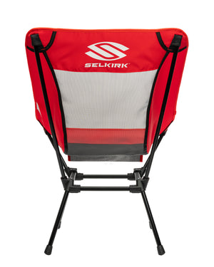 Red and gray Selkirk Sport Low Profile Mesh Pickleball Court Chair from the back