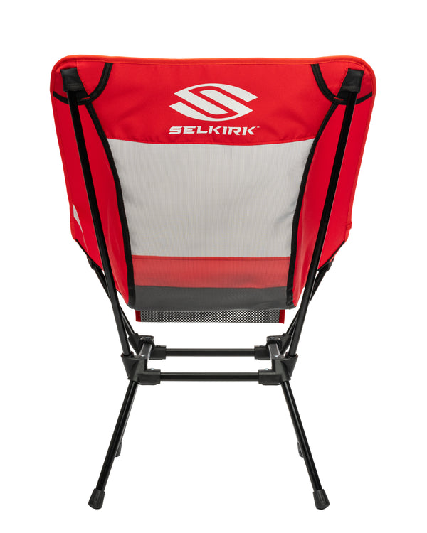 Red and gray Selkirk Sport Low Profile Mesh Pickleball Court Chair from the back