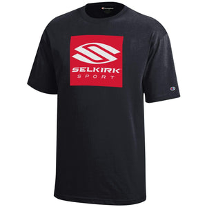 Selkirk Youth Short Sleeve Jersey in black with red logo, size XS