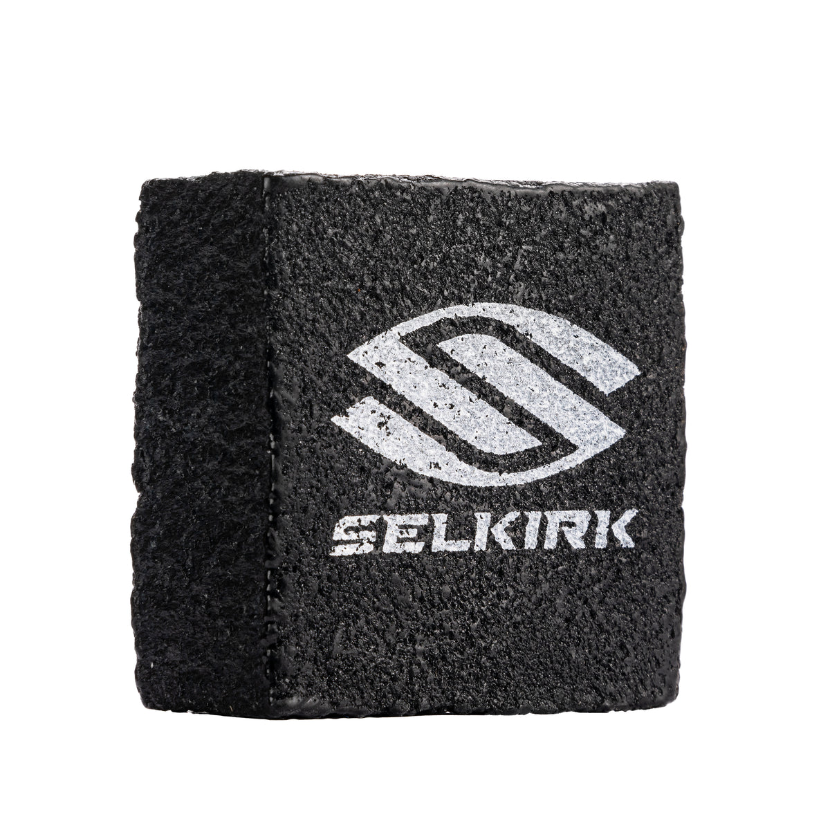 Black Selkirk cleaning block for raw carbon fiber paddles with logo