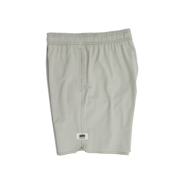 Men's Seek Shorts in blue color, featuring an elastic waistband and lasso drawcord.
