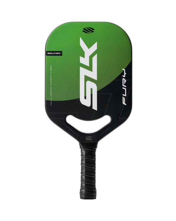 SLK Fury Pickleball Paddle in Green with a textured grip and logo