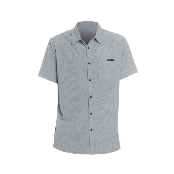 Men’s Horizon UPF50 Tech Short Sleeve Button Down shirt in gray with a pocket and buttons