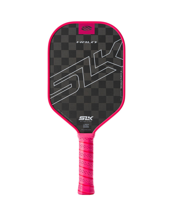 Pink SLK HALO Control - XL pickleball paddle with a textured surface and a pink handle