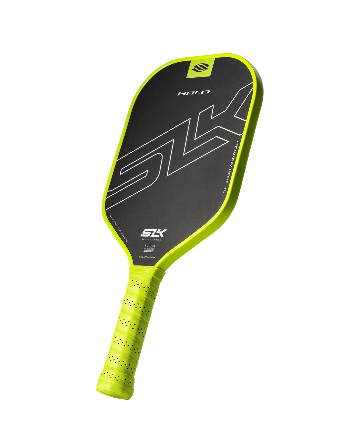 SLK HALO Power - XL Pickleball Paddle with a black and neon green design.