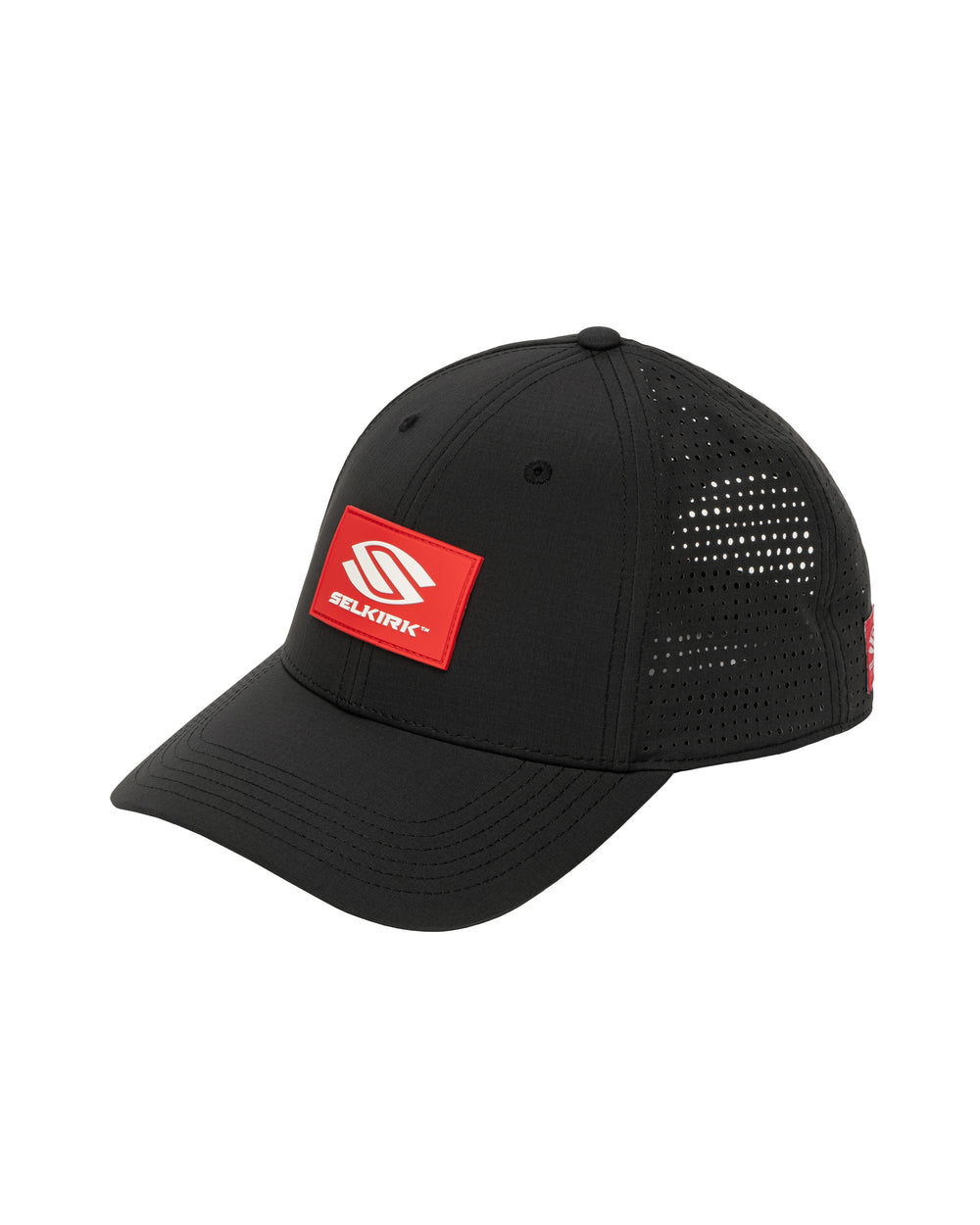 Selkirk Sport Red Label Wide Brim Performance Hat in black with red logo and ventilated back