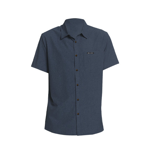 Men's Horizon UPF50 Tech Short Sleeve Button Down shirt in blue with button closure