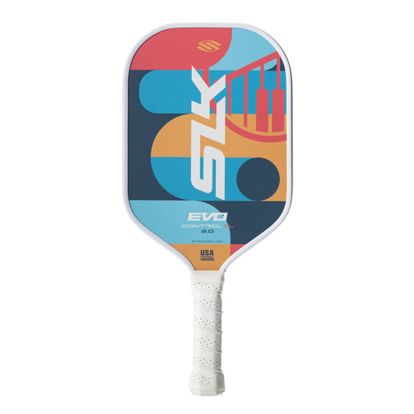 SLK EVO 2.0 Control XL pickleball paddle with colorful design and USA logo