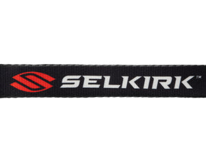 Selkirk Sport Pickleball Lanyard with heat transferred logo in red and white on black background