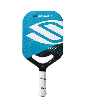 Selkirk pickleball LUXX Control Air pickleball paddle featuring a blue and black design with a honeycomb core.
