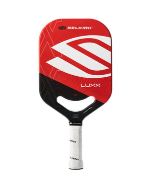 Selkirk LUXX Control Air Epic Pickleball Paddle, red, gold, and blue design, ideal for control players.