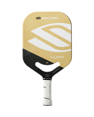Selkirk Luxx Control Air S2 Pickleball Paddle in red, gold, and blue.