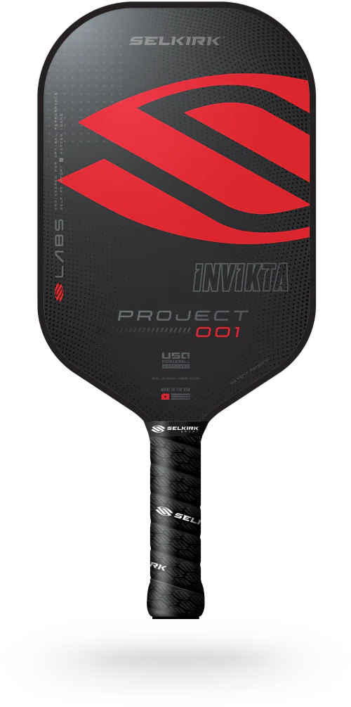 Selkirk LABS Project 001 pickleball paddle with red and black design, model INVIKTA
