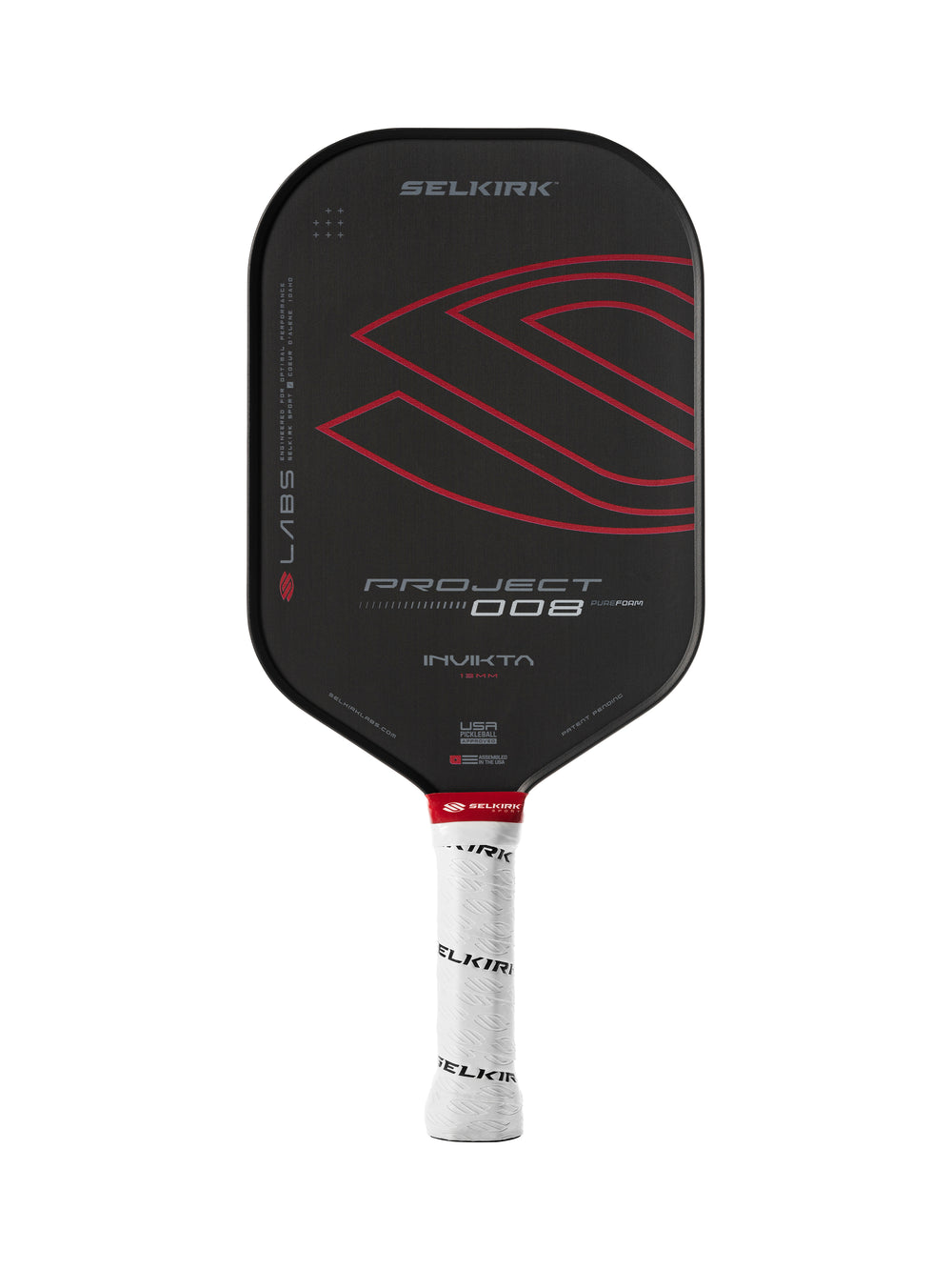 Selkirk LABS Project 008 13mm Invikta pickleball paddle with black and red design