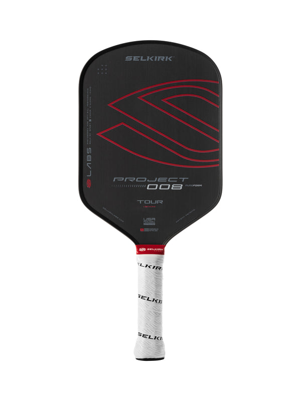 Selkirk LABS Project 008 pickleball paddle with black and red design