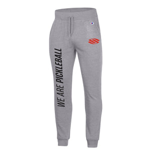 Gray Selkirk Men's Triumph Line Fleece Joggers with 'WE ARE PICKLEBALL' text and logo