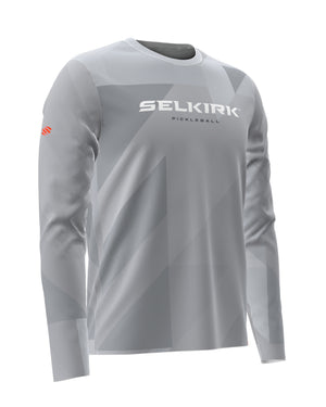 Men's Symmetrix Long Sleeve Tee in gray, made of Stretch-Wik fabric