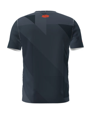Selkirk Sport men's Symmetrix short-sleeved pickleball tee shirt in black, grey, and red.