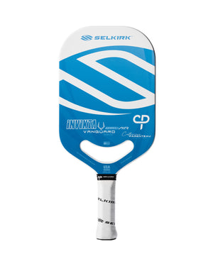 Selkirk Sport Catherine Parenteau Vanguard Power Air Invikta Pickleball Paddle in white and blue.