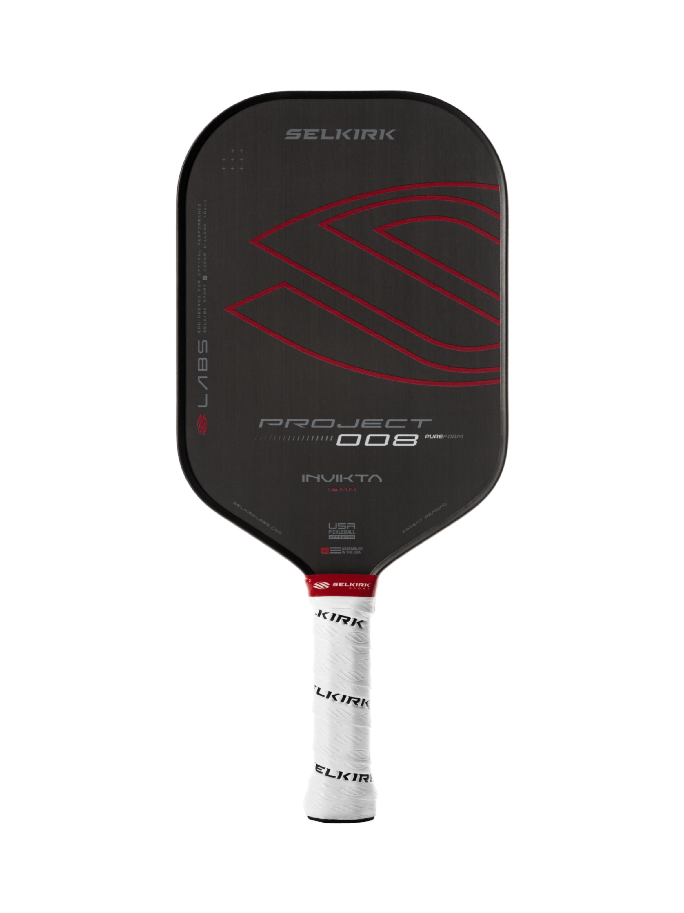 Selkirk LABS Project 008 pickleball paddle in black and red.