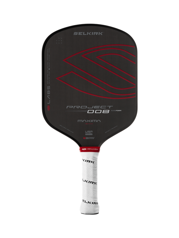 Selkirk LABS Project 008 pickleball paddle in black and red.