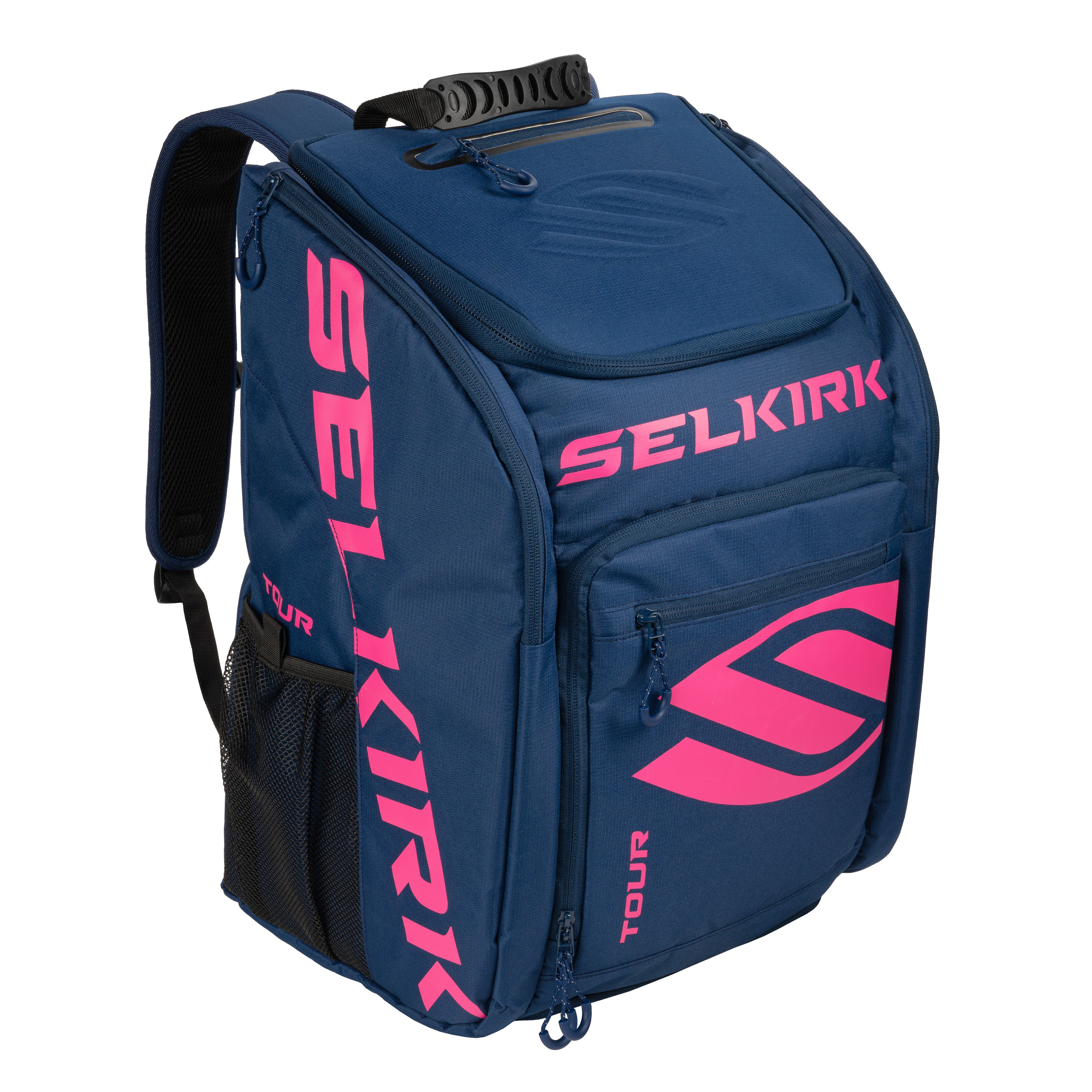 Selkirk Sport Core Line Tour Bag Pickleball Backpack in navy, pink, red, purple, blue, black, and green.