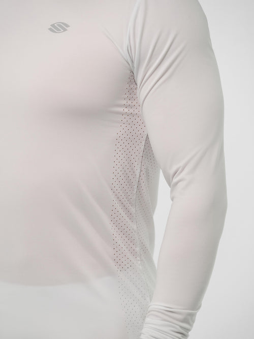 Men's Pro Line Athletic Long Sleeve Shirt in Chalk color, showing side view with dotted design.