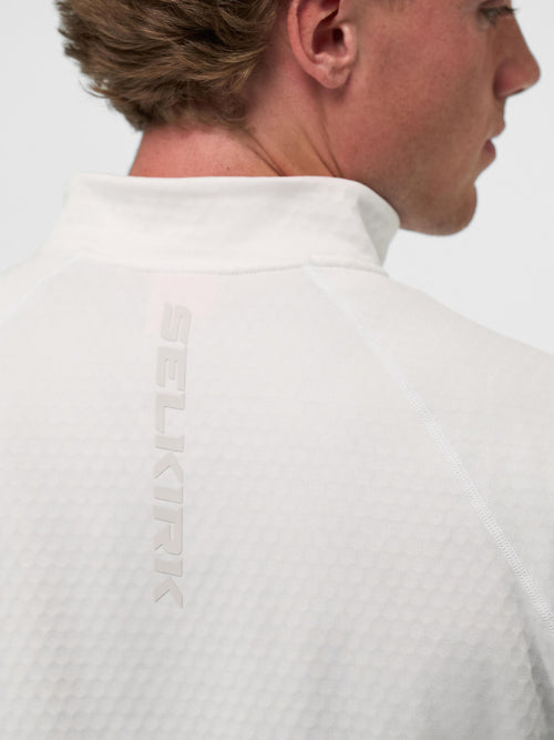 Men's Pro Line 1/4 Zip Pullover in Chalk, showing back view with logo