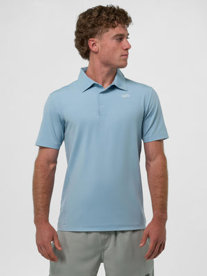 Model wearing a light blue Men's Pro Line Performance Polo