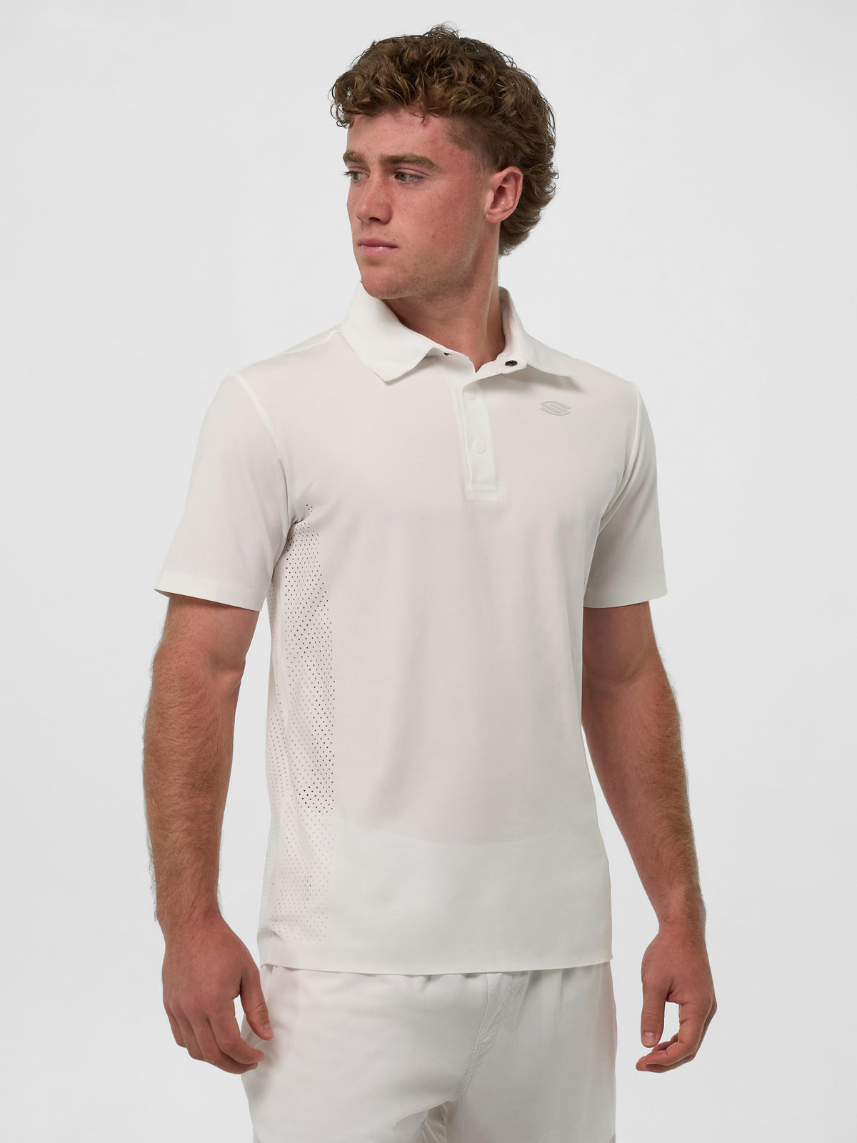 Men's Pro Line Performance Polo in Chalk, model wearing size XS
