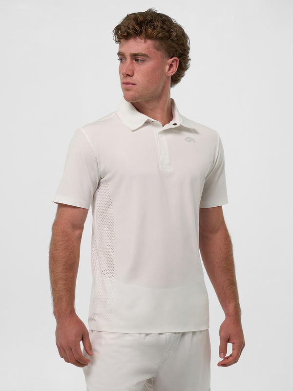 Men's Pro Line Performance Polo in Chalk, model wearing size XS