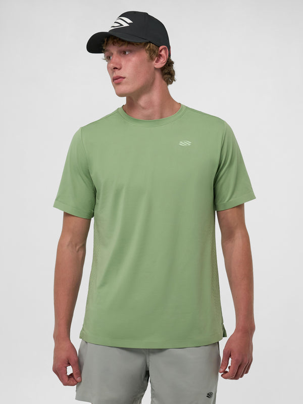 Model wearing a celadon Men's Pro Line Athletic Short Sleeve shirt