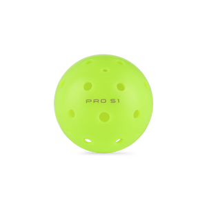 Bright green Pro S1 pickleball with holes and 'PRO S1' text.