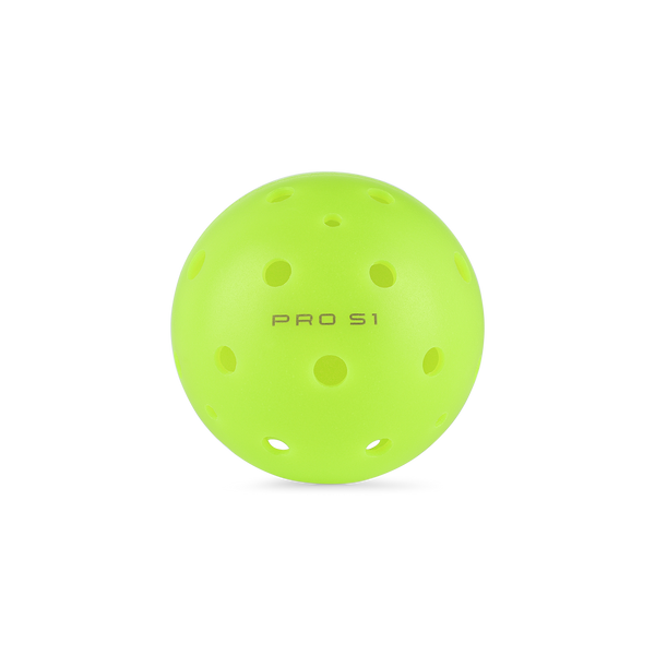 Bright green Pro S1 pickleball with holes and 'PRO S1' text.