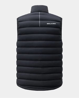 Back view of Selkirk TruWear Men's Quest Vest in black, featuring the logo 'SELKIRK' on the upper back.