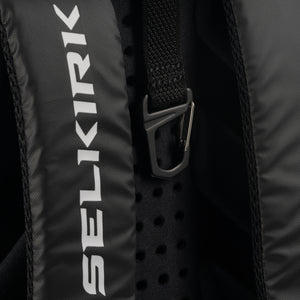 Selkirk Sport Core Line Tour Bag Pickleball Backpack in black and white.