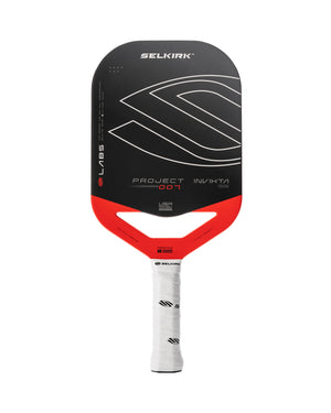 Selkirk LABS Project 007 10mm Invikta pickleball paddle with a black and red design.