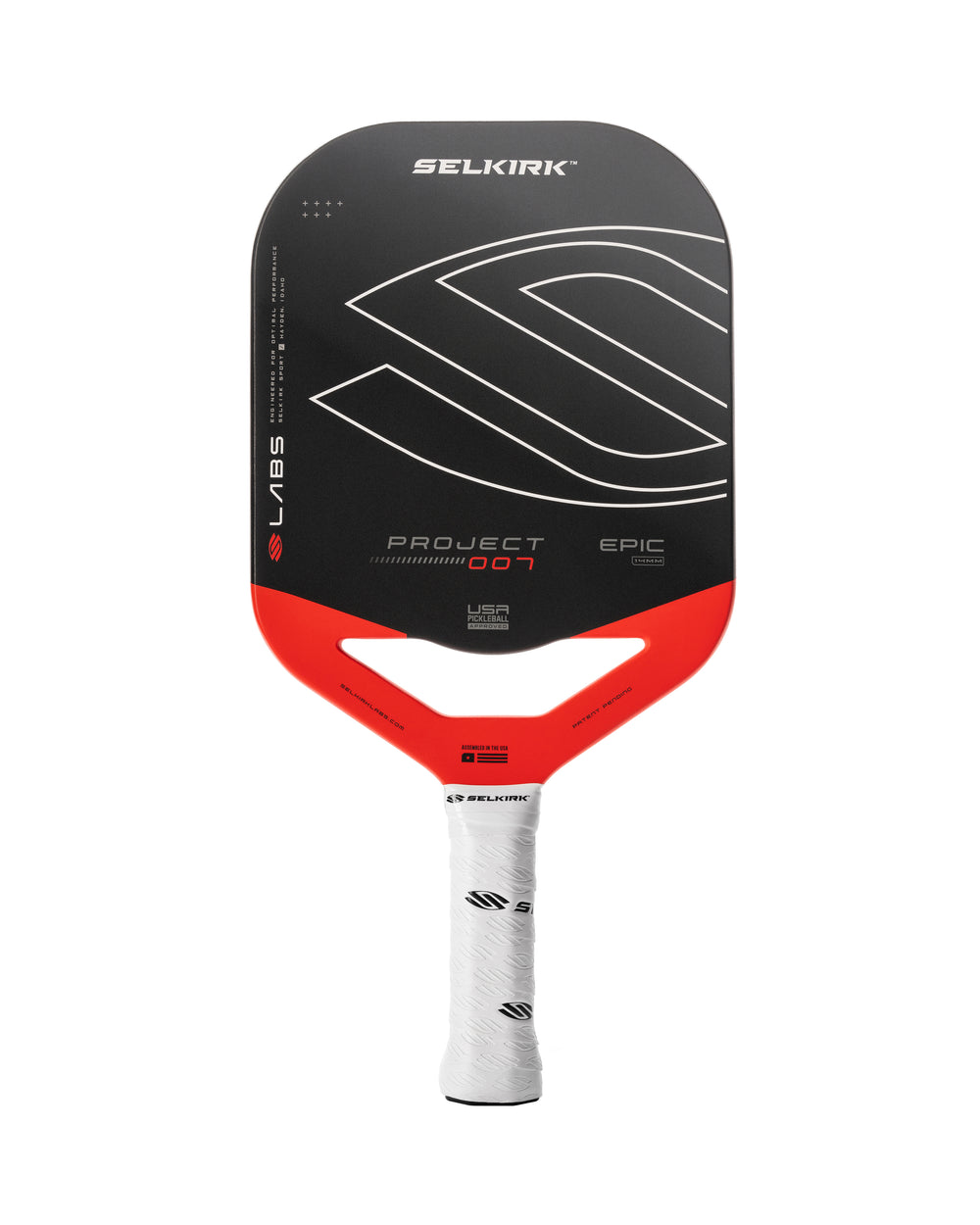 Selkirk LABS Project 007 14mm Epic pickleball paddle with red and black design