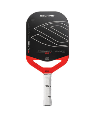 Selkirk LABS Project 007 14mm Invikta pickleball paddle with a black and red design